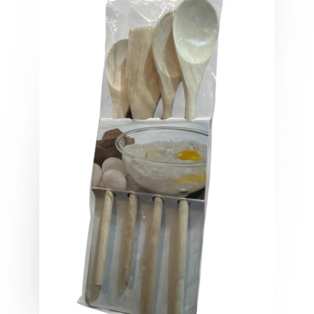 Chefstyle - Natural Wood Tools Set of 4 Kitchen Utensils Cooking Spoons Spatulas